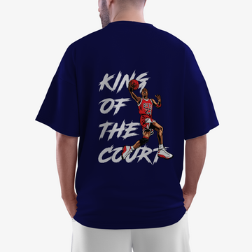 Men’s Navy Blue King Of The Court Graphic Printed Oversized T-Shirt