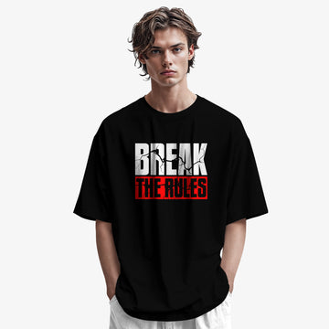 Men’s Black Break The Rules Graphic Printed Oversized T-Shirt