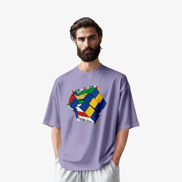 Men’s Lavender Puzzle Graphic Printed Oversized T-Shirt