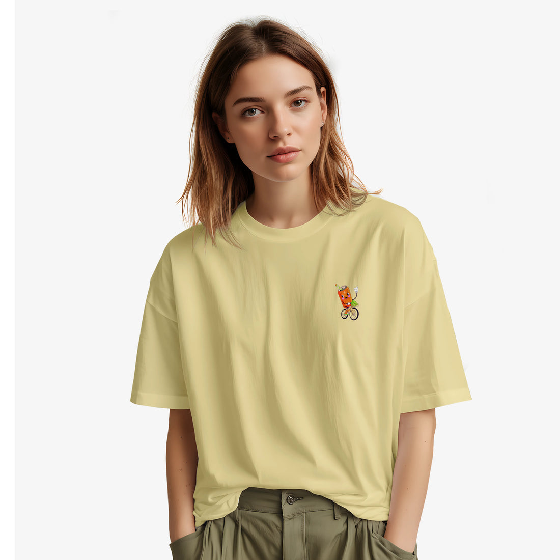 Women’s Beige Good Vibes Graphic Printed Oversized T-Shirt
