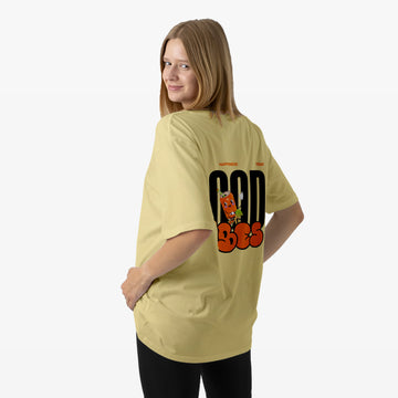 Women’s Beige Good Vibes Graphic Printed Oversized T-Shirt