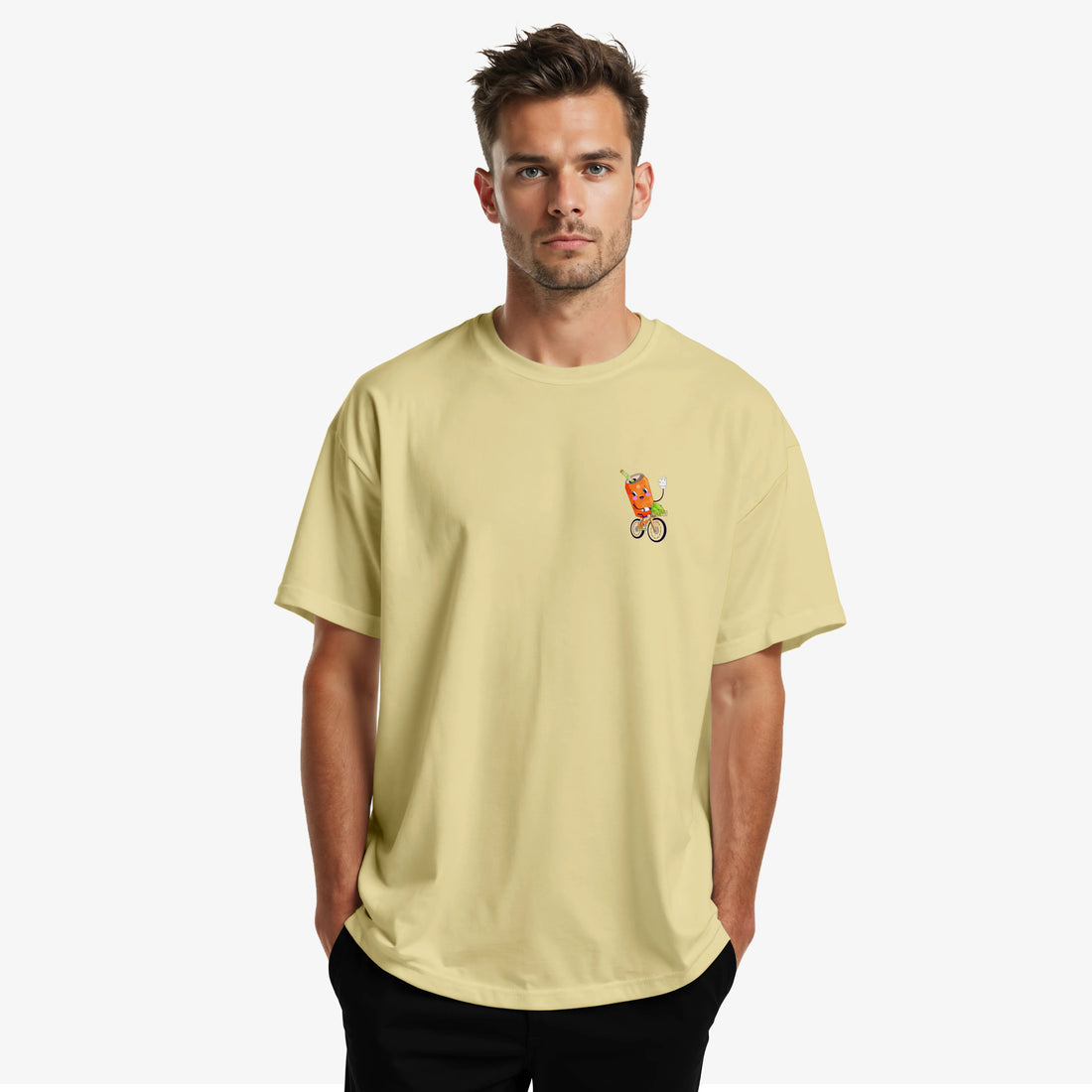 Men’s Beige Good Vibes Graphic Printed Oversized T-Shirt