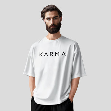 Men’s White Karma Graphic Printed Oversized T-Shirt