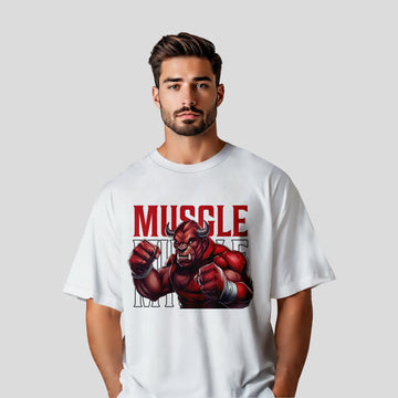Men’s White Muscle Graphic Printed Oversized T-Shirt