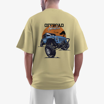 Men’s Beige Off Road Adventure Graphic Printed Oversized T-Shirt