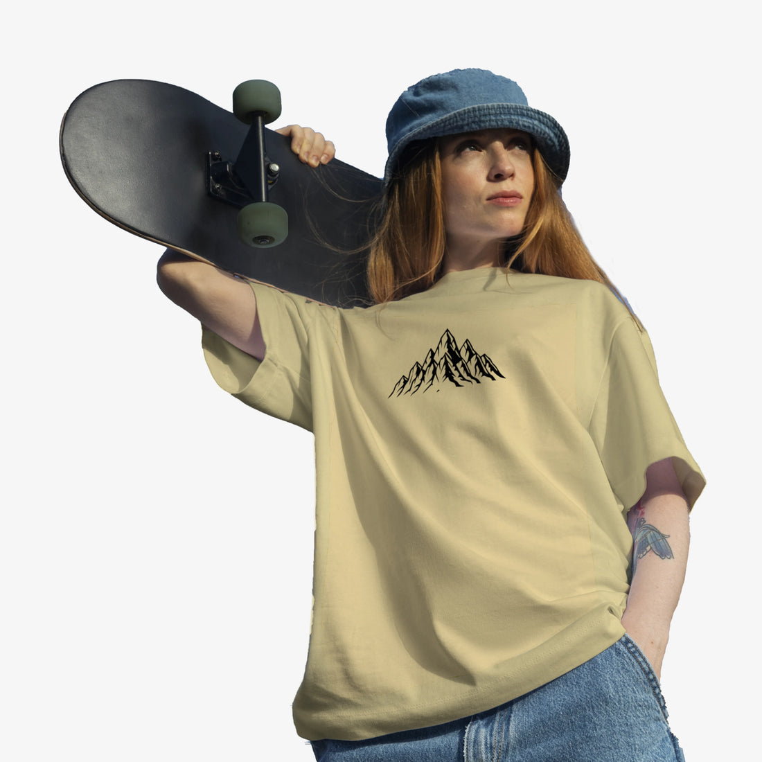 Women’s Beige Off Road Adventure Graphic Printed Oversized T-Shirt