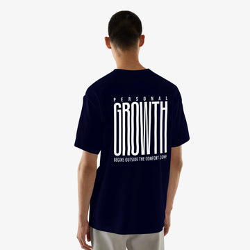 Men’s Navy Blue Personal Growth Graphic Printed Oversized T-Shirt