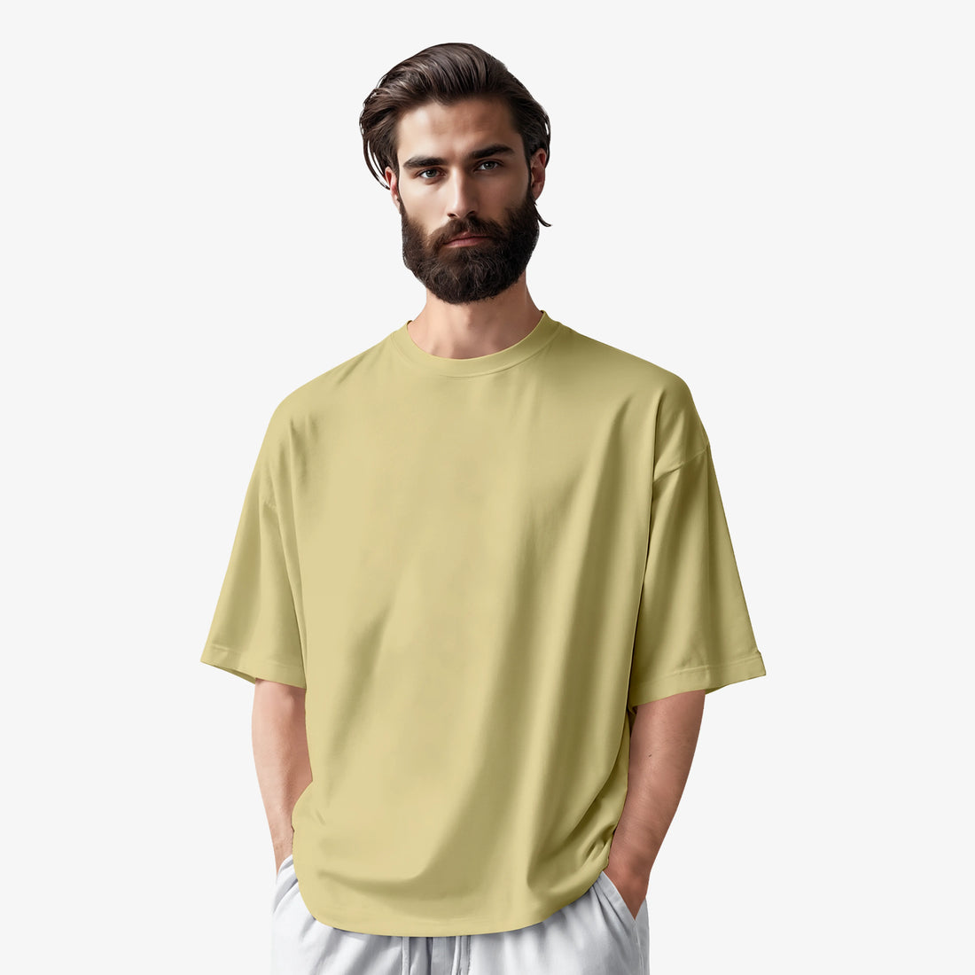 Men’s Beige Warrior Graphic Printed Oversized T-Shirt